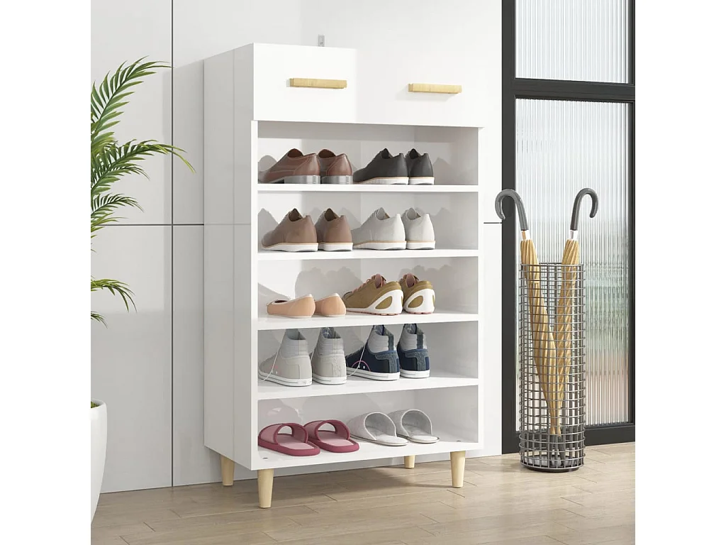 Armoire à chaussure Blanc brillant 60x35x105 cm Bois ingénierie
