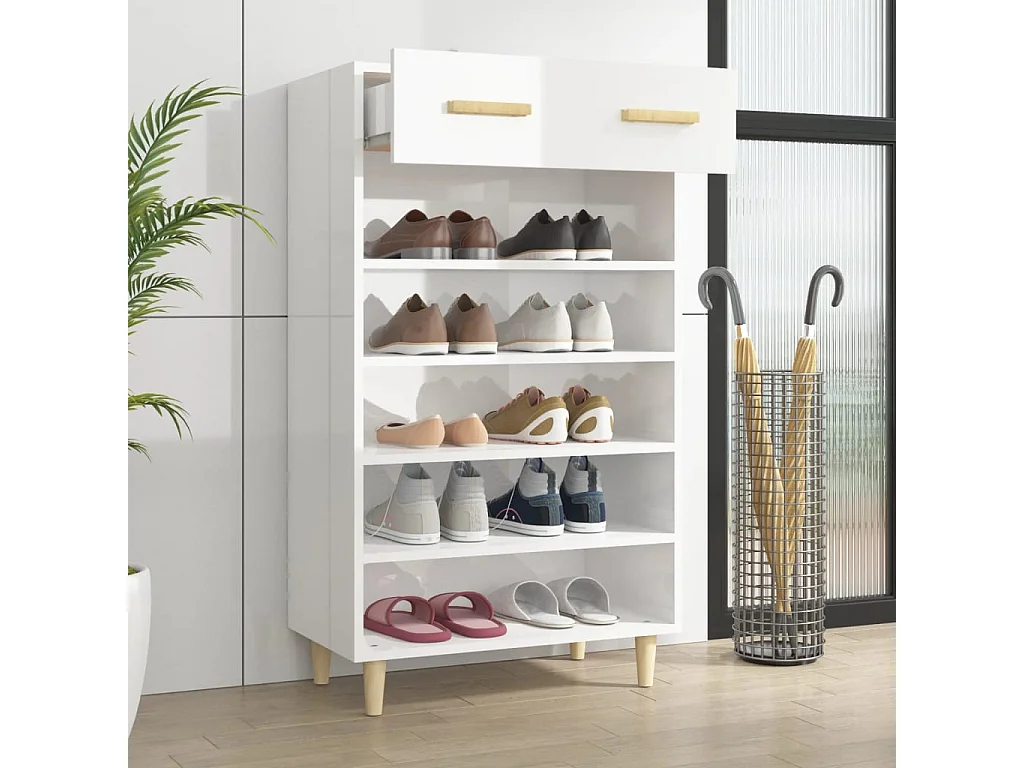 Armoire à chaussure Blanc brillant 60x35x105 cm Bois ingénierie