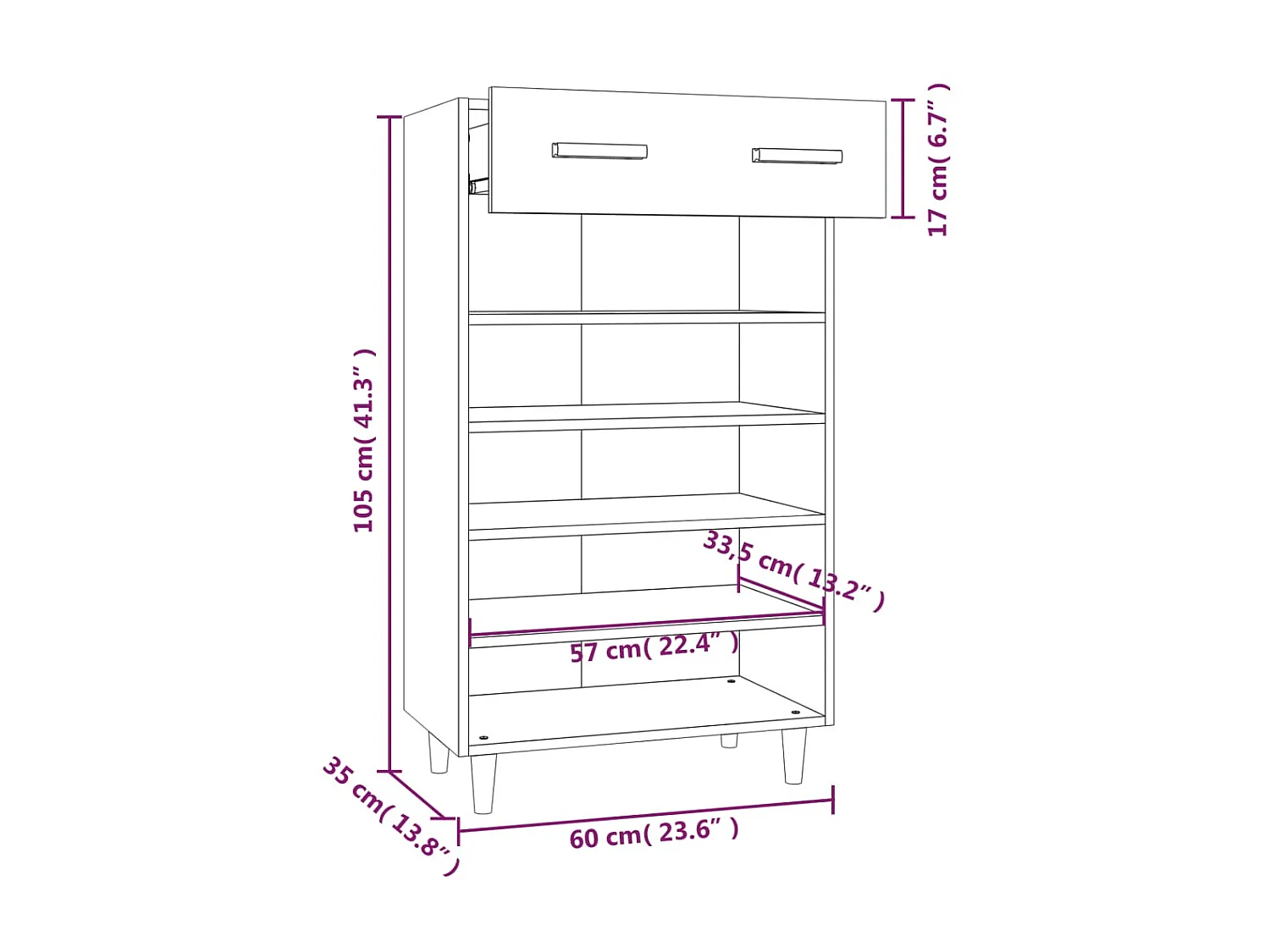 Armoire à chaussure Blanc brillant 60x35x105 cm Bois ingénierie