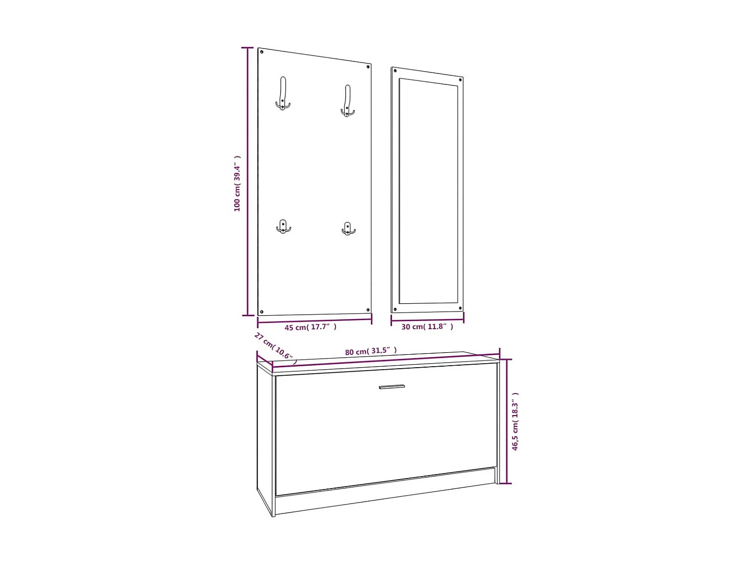 Juego de zapatero 3 en 1 de roble Sonoma