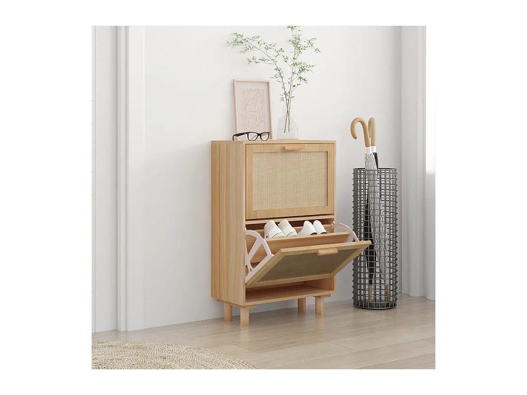 Armoire à chaussures Marron 52x25x80 cm Bois d'ingénierie/rotin