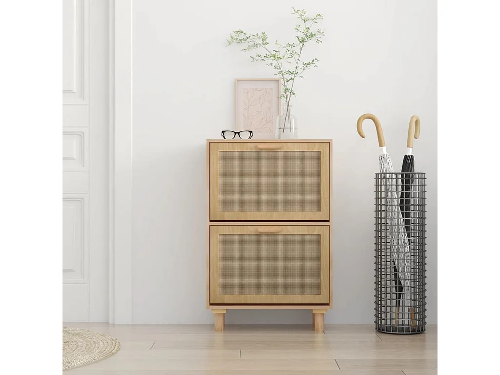 Armoire à chaussures Marron 52x25x80 cm Bois d'ingénierie/rotin