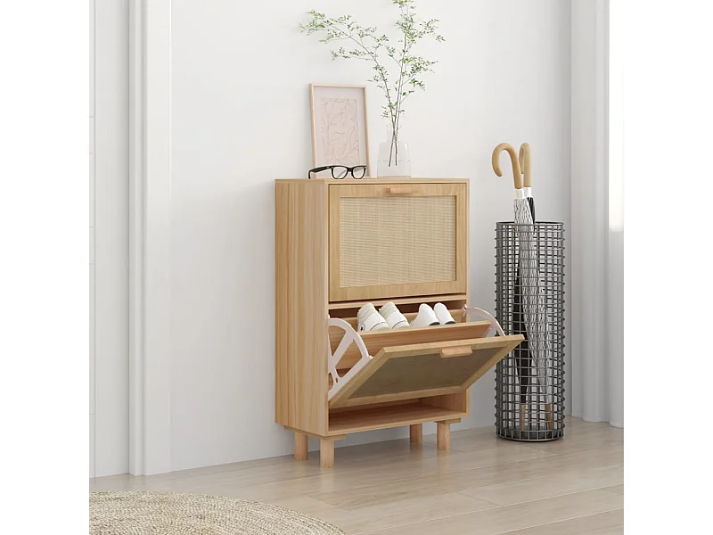 Scarpiera Marrone 52x25x80 cm MDF/rattan