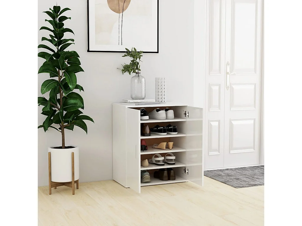 Schoenenkast Glanzend wit 60x35x70 cm Spaanplaat