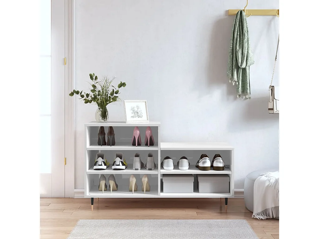 Scarpiera Bianco lucido 102x36x60 cm MDF