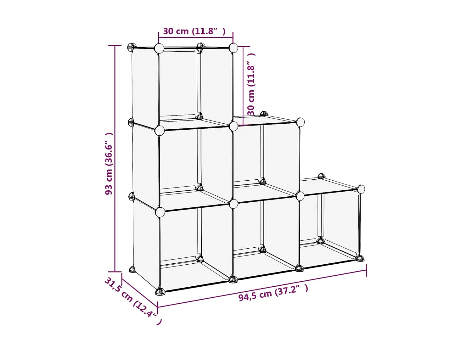 Cubes de rangement 6 pcs Noir PP