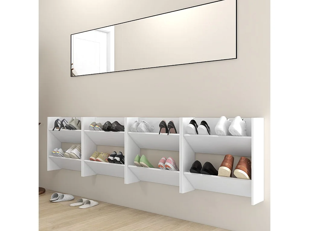 Zapateros de pared 4 piezas Aglomerado blanco 60x18x60 cm
