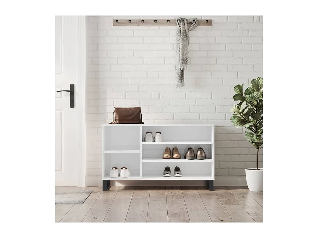 Armoire à chaussure Blanc brillant 102x36x60 cm Bois ingénierie