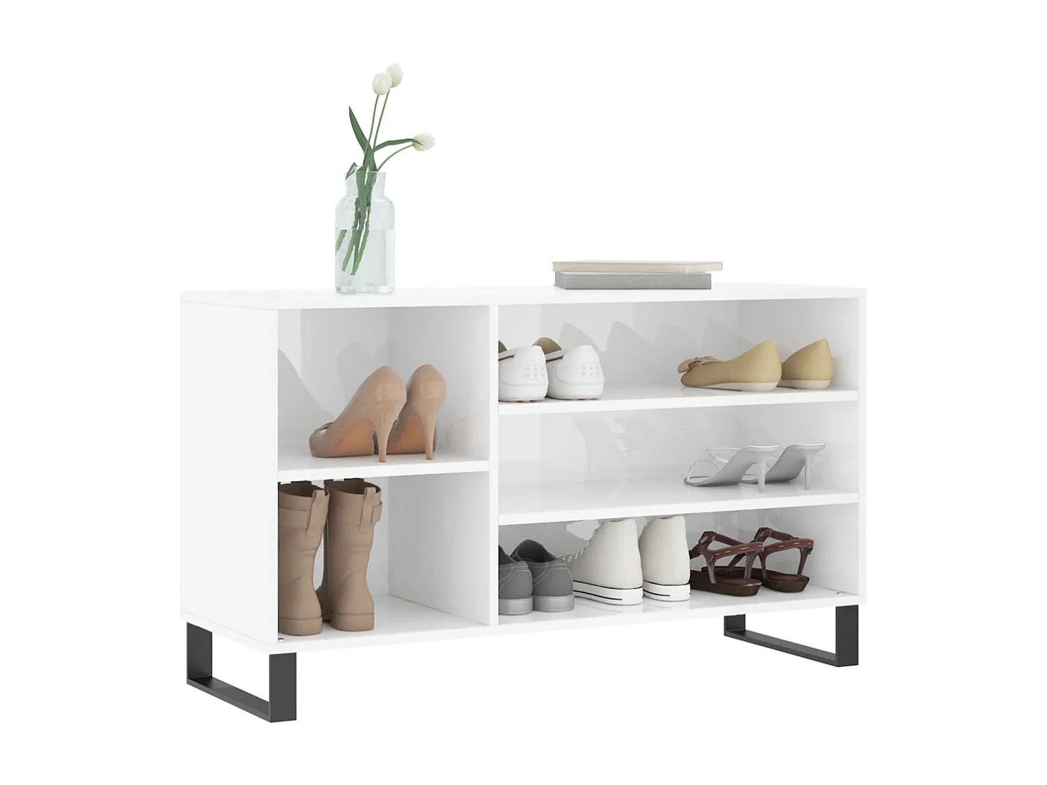 Armoire à chaussure Blanc brillant 102x36x60 cm Bois ingénierie