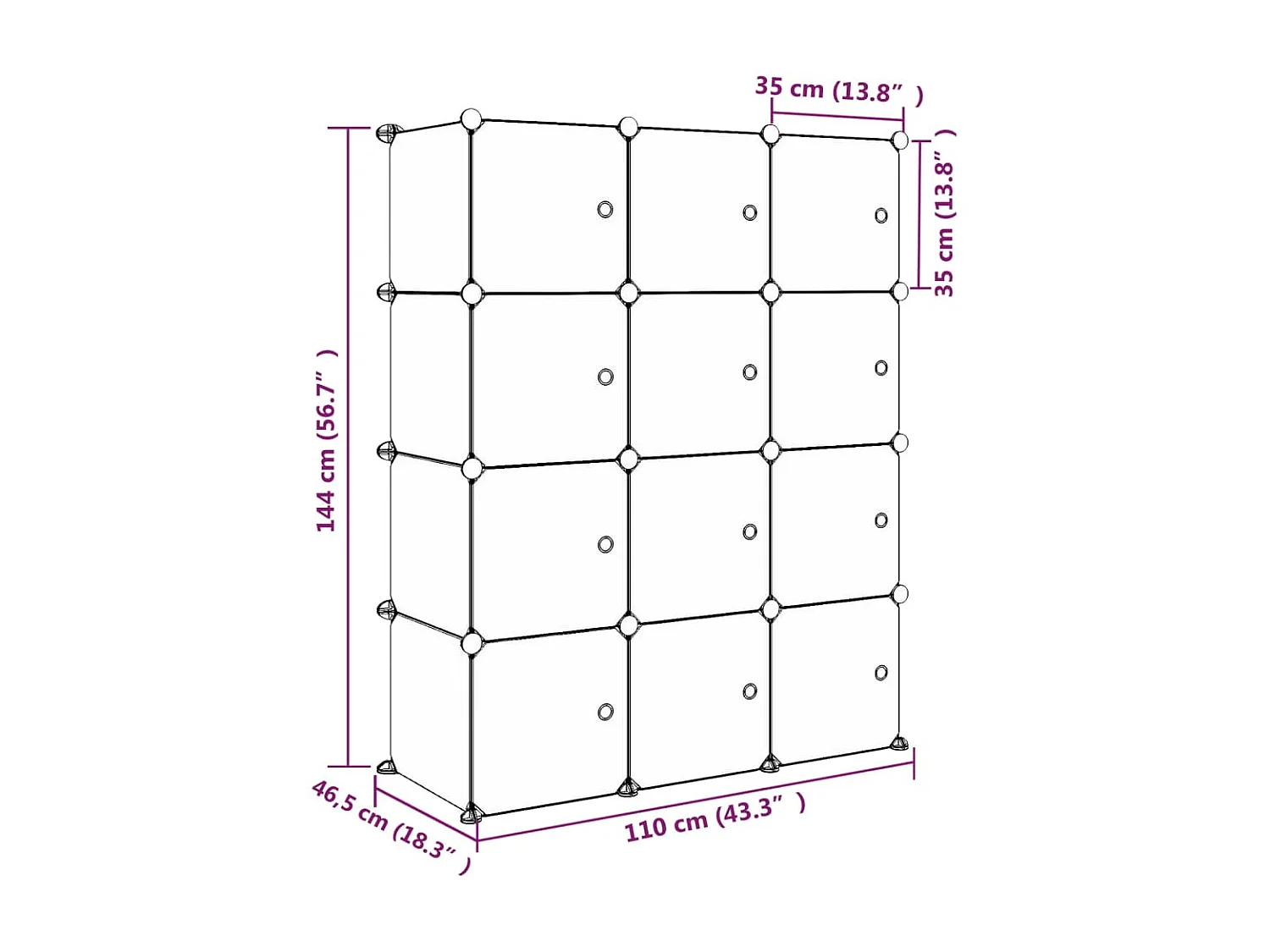 Armoire de rangement pour enfants avec 12 cubes Rose PP