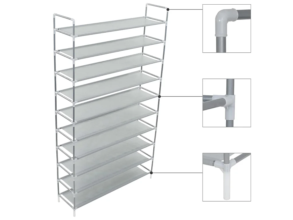 Sapateira 10 prateleiras Tecido não tecido de metal e prata