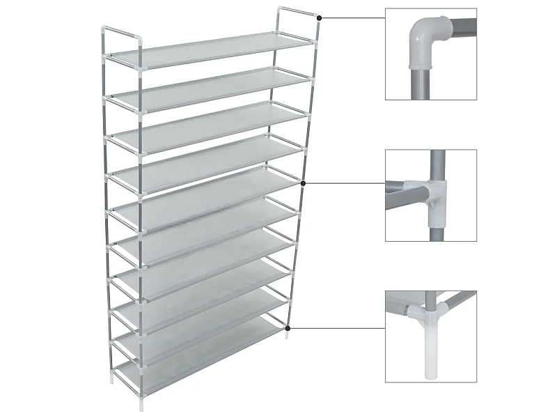 Range-chaussures 10 étagères Métal et Tissu non tissé argentéé