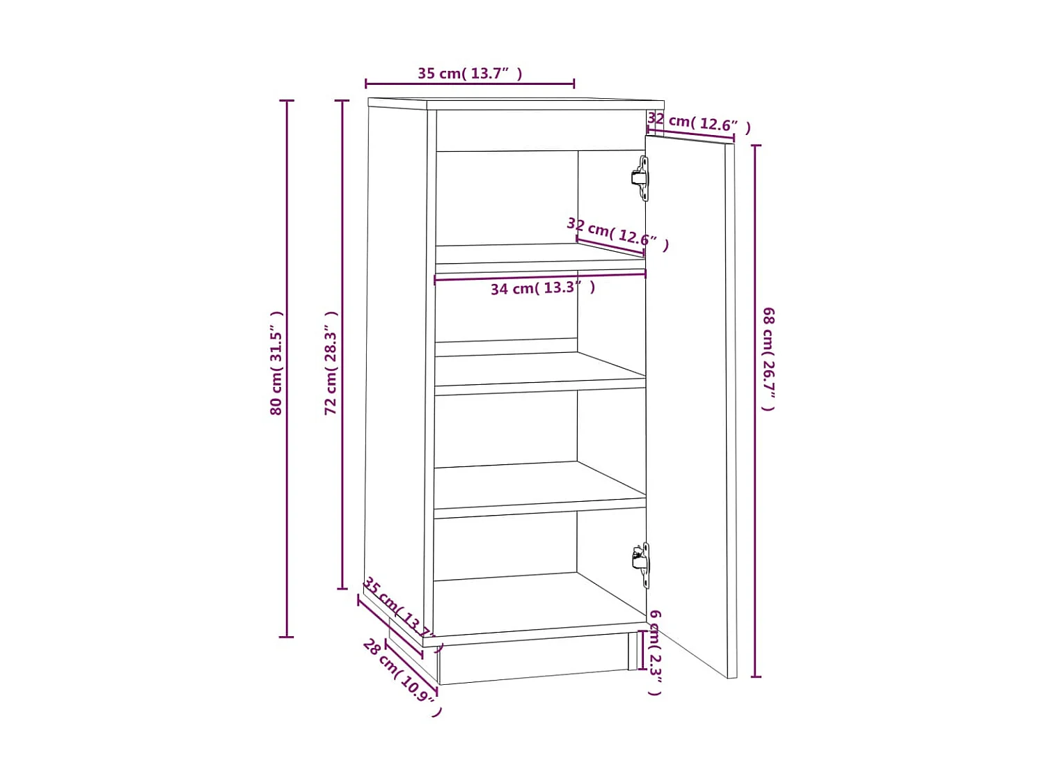 Armoire à chaussures Noir 35x35x80 cm Bois de pin massif