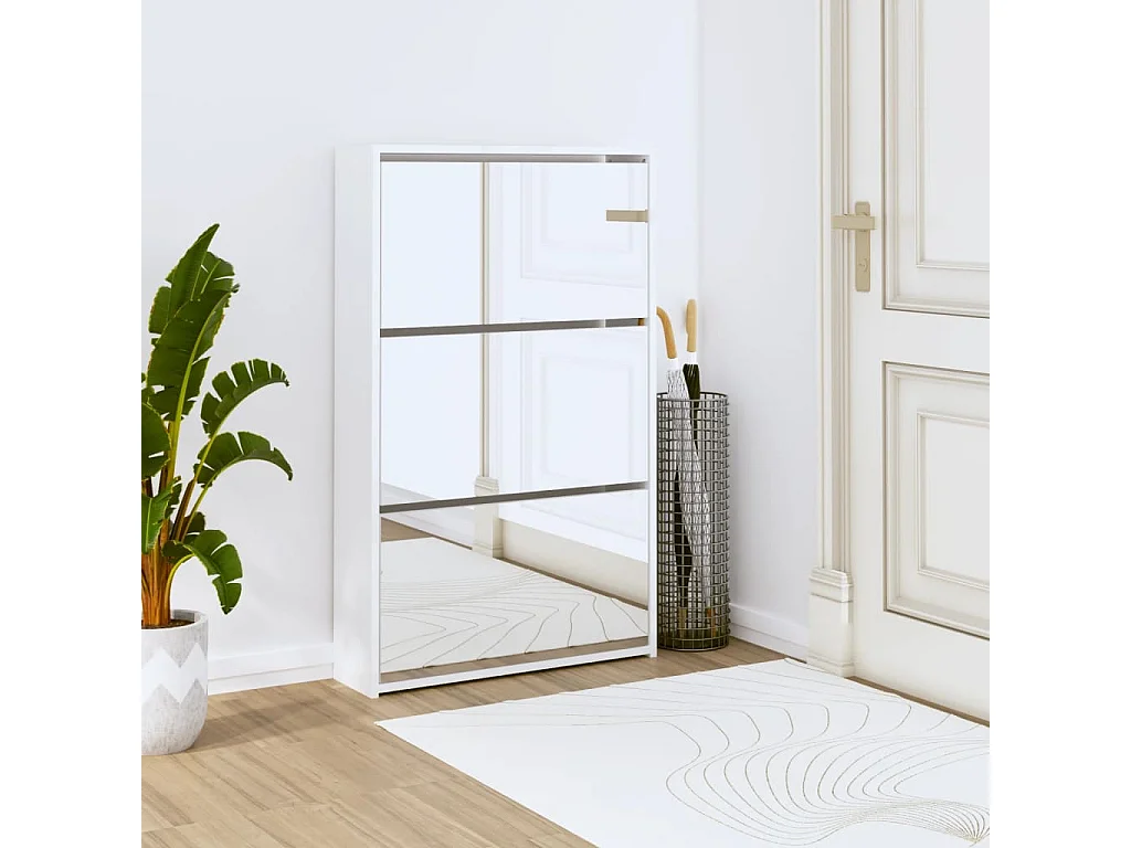 Sapateira espelhada 3 níveis Branco brilhante 63x17x102,5cm