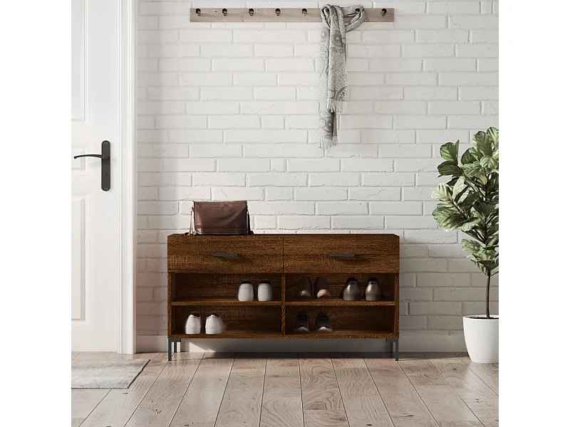 Banc à chaussures chêne marron 102x35x55 cm bois d'ingénierie