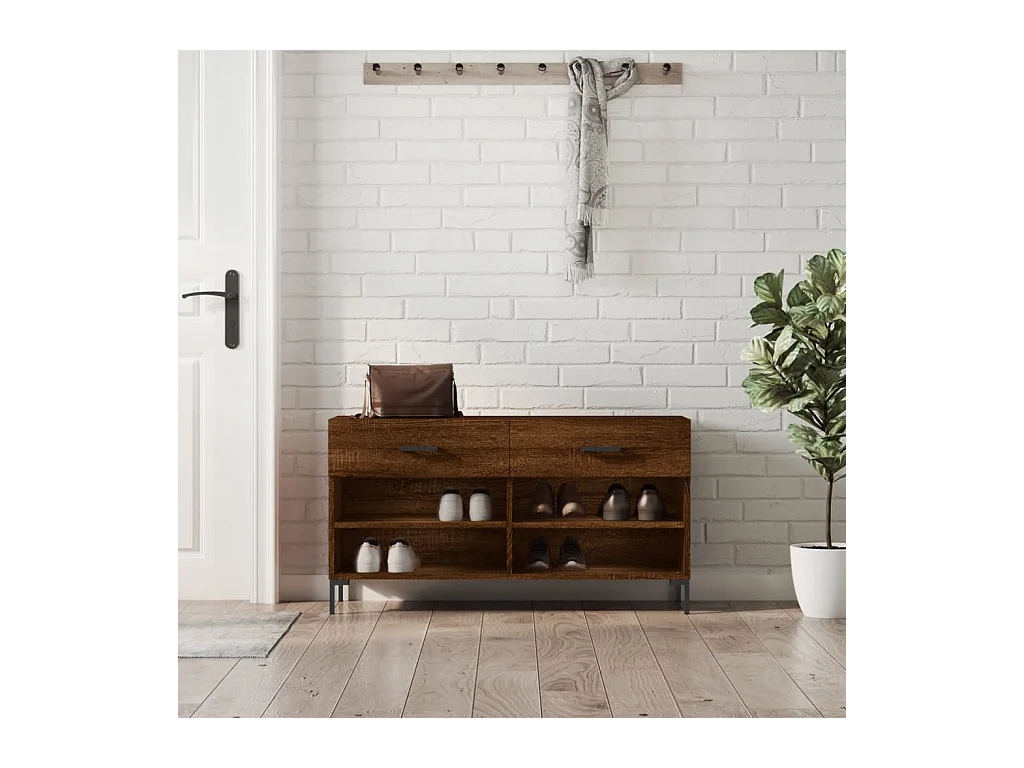 Banc à chaussures chêne marron 102x35x55 cm bois d'ingénierie