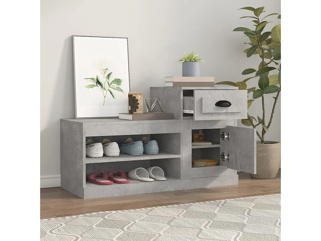 Armoire à chaussures gris béton 100x42x60 cm bois d'ingénierie