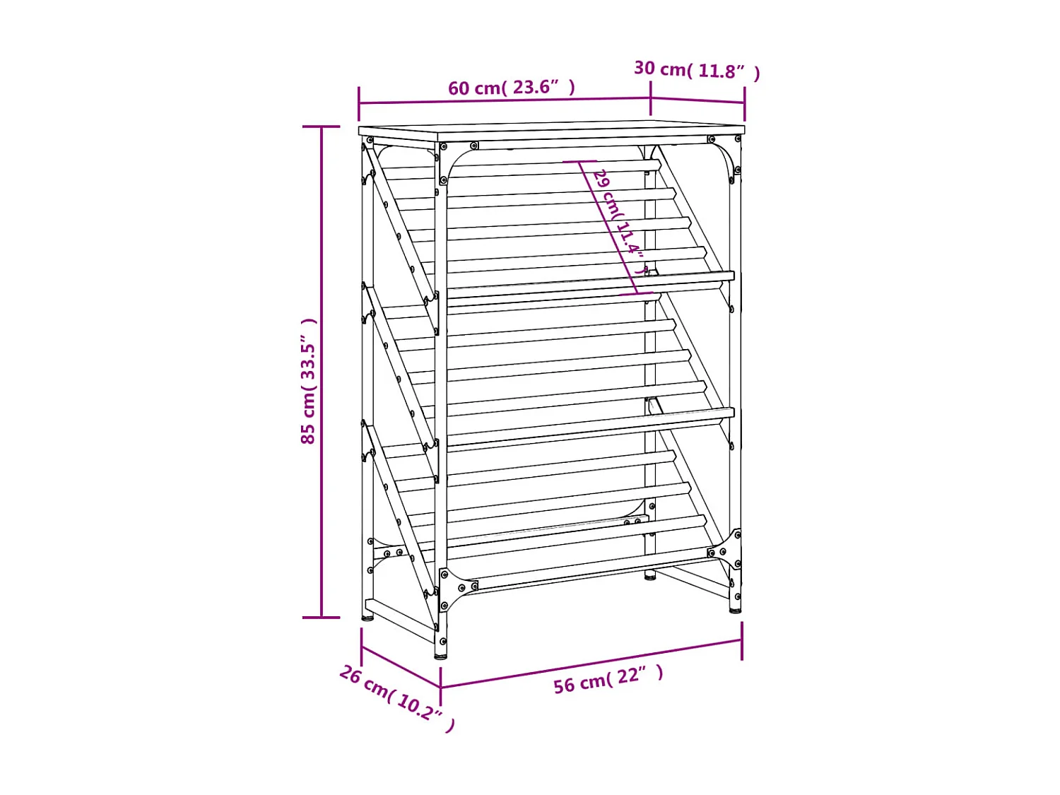 étagère à chaussures chêne marron 60x30x85 cm bois d'ingénierie