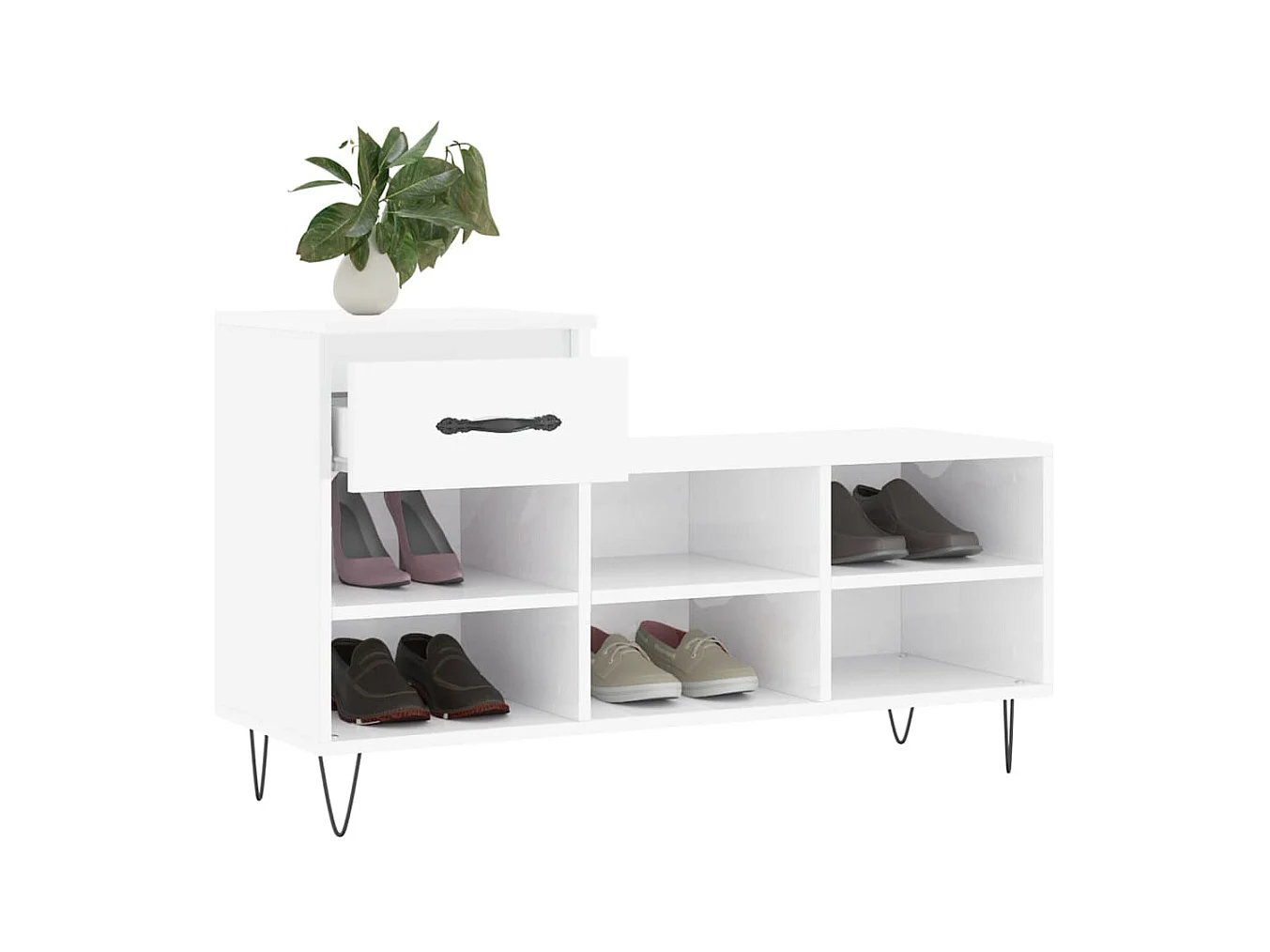 Armoire à chaussure Blanc brillant 102x36x60 cm Bois ingénierie