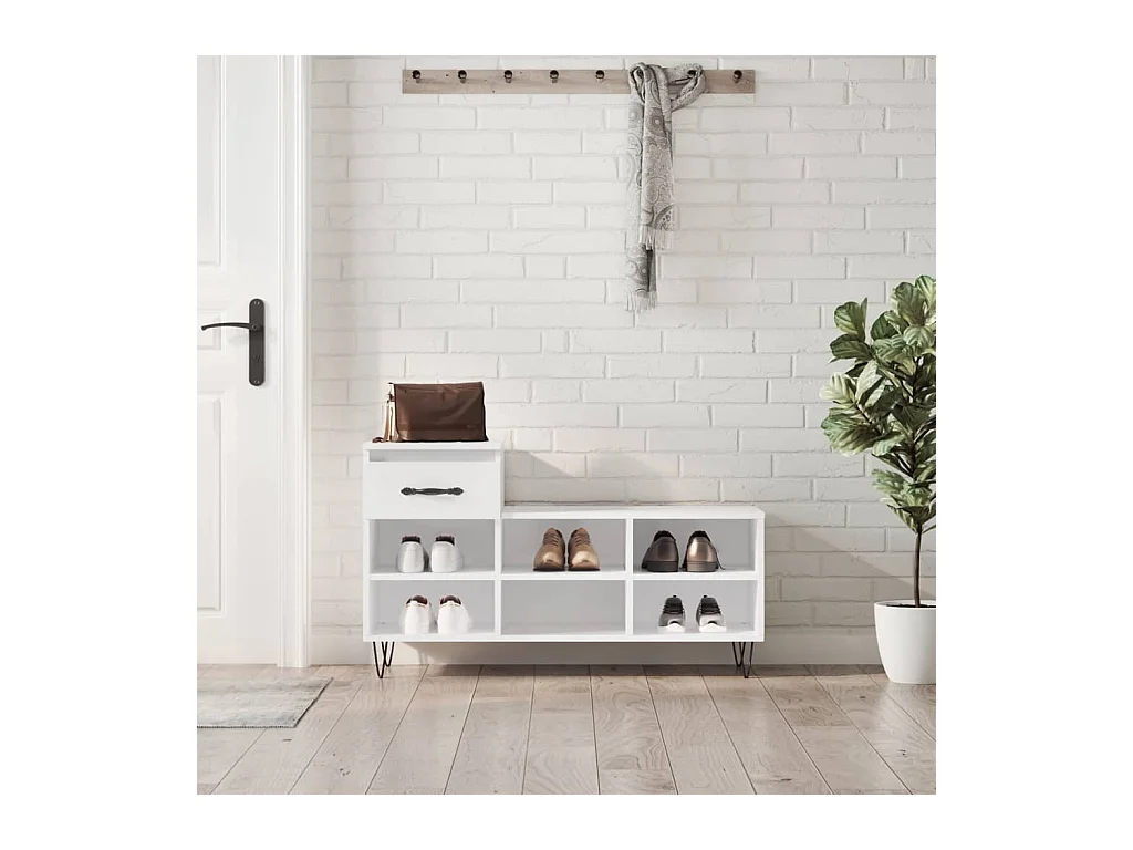 Armoire à chaussure Blanc brillant 102x36x60 cm Bois ingénierie