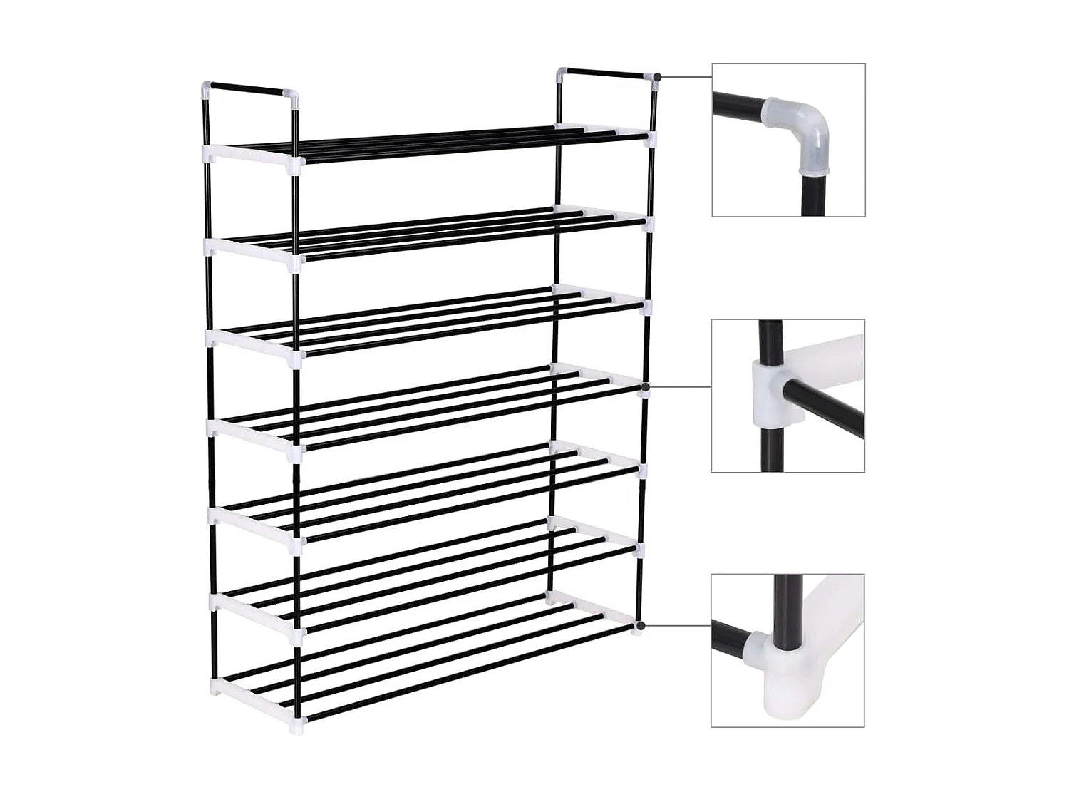 Schoenenrek met 7 planken Metaal en kunststof Zwart