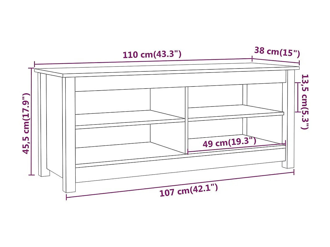 Banco zapatero Negro 110x38x45,5 cm Madera maciza de pino