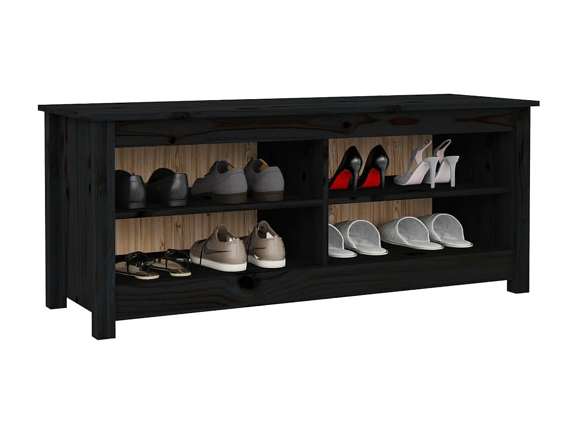 Panca per scarpe Nera 110x38x45,5 cm Legno di pino massiccio