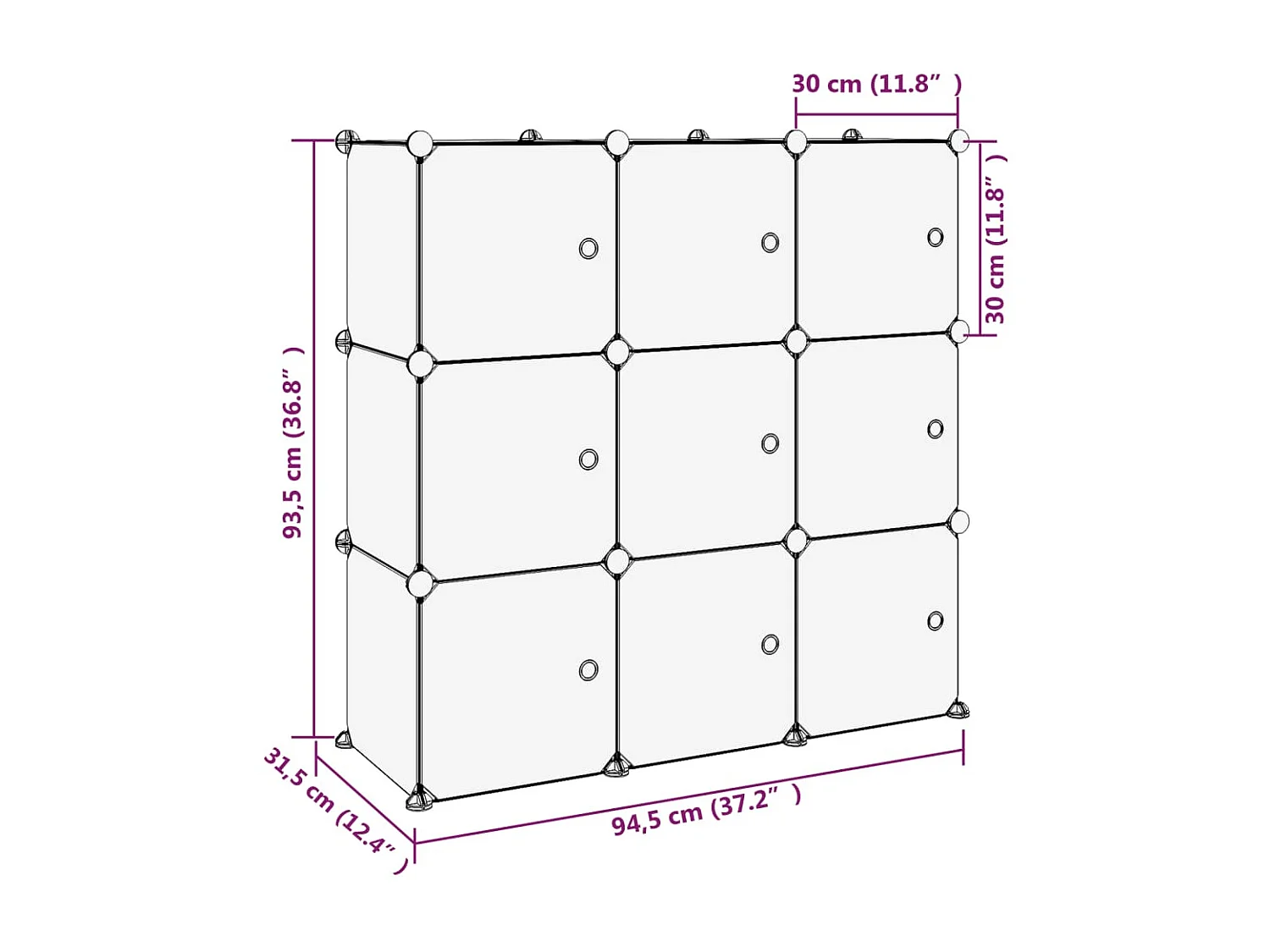 Cubes de rangement 9 pcs avec portes Noir PP