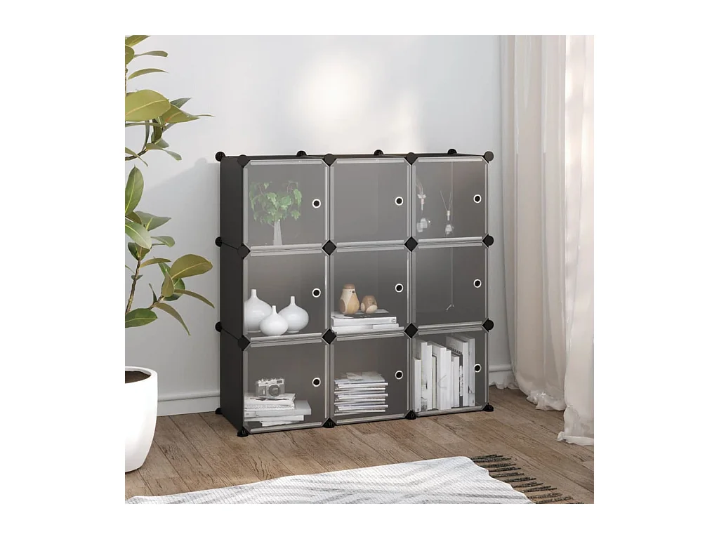 Cubes de rangement 9 pcs avec portes Noir PP