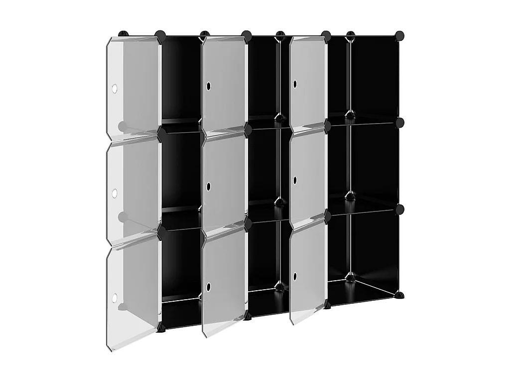 Cubes de rangement 9 pcs avec portes Noir PP