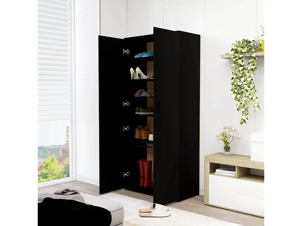 Zapatero Aglomerado negro 80x39x178 cm