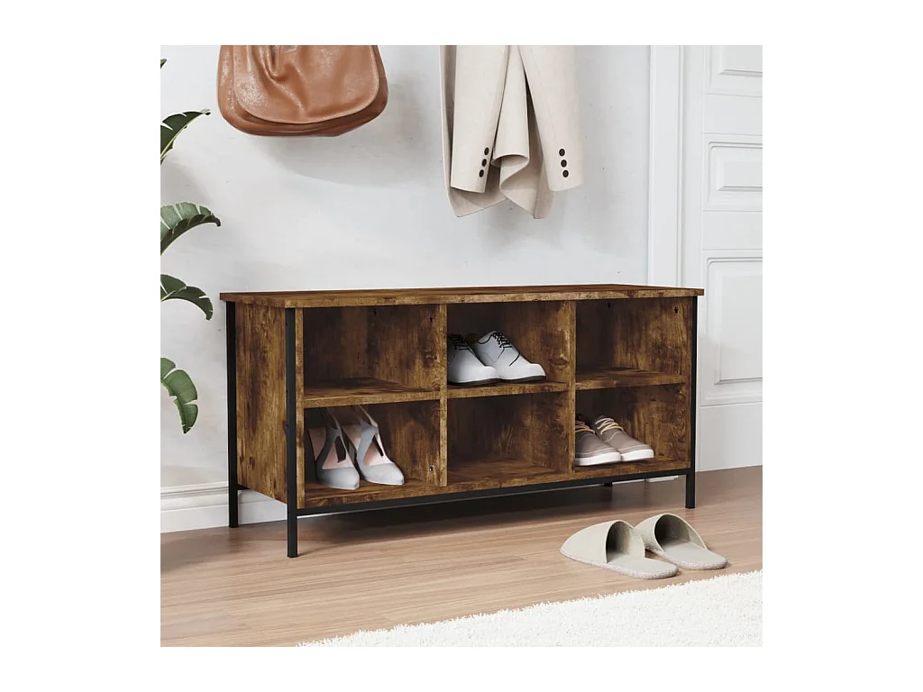 Armoire à chaussures chêne fumé 100x35x50 cm bois d'ingénierie