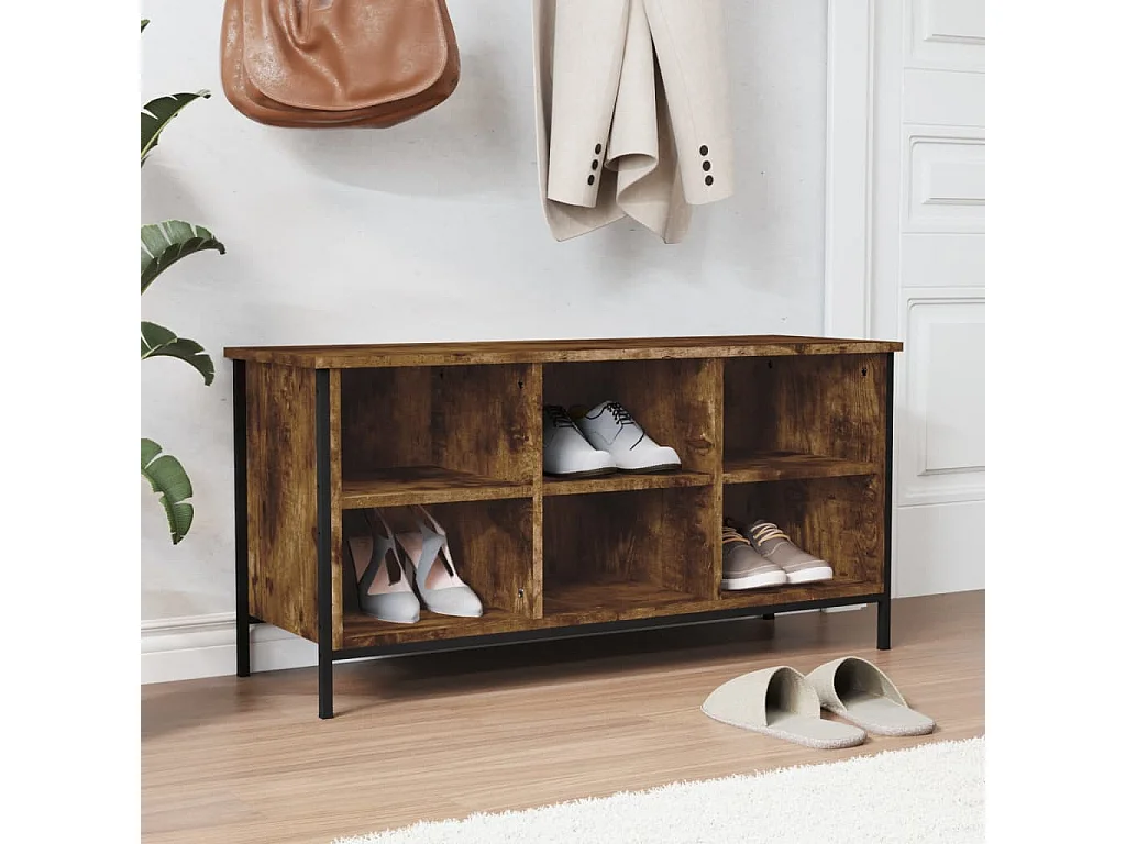 Schuhschrank aus geräucherter Eiche, 100 x 35 x 50 cm, Holzwerkstoff