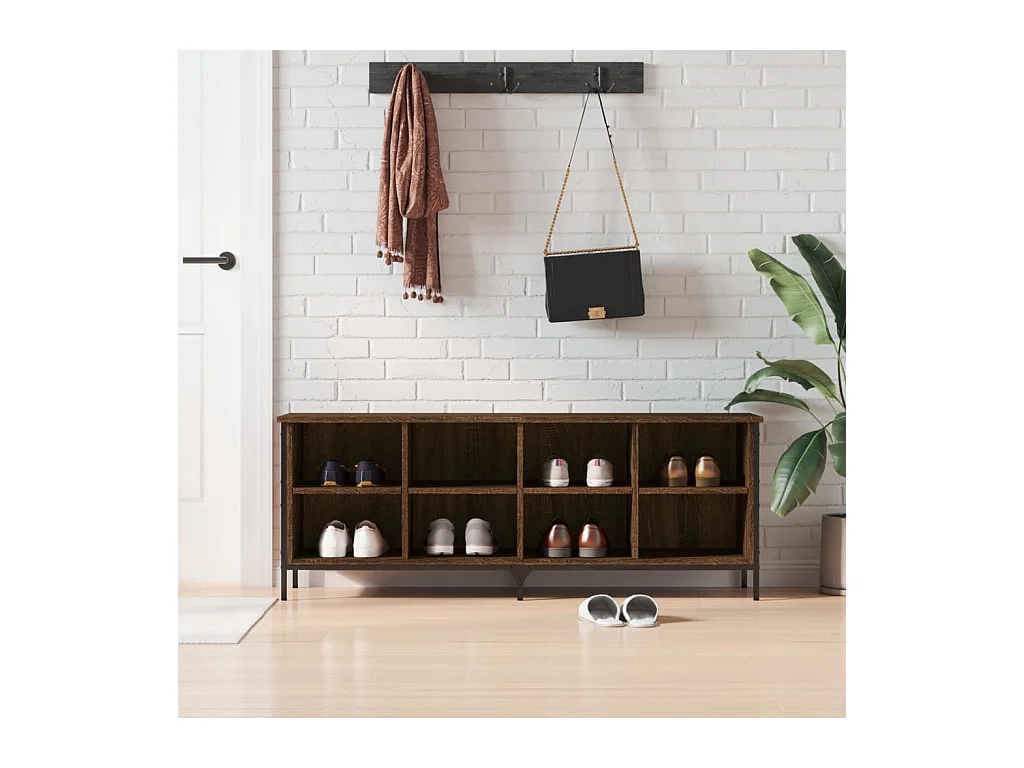 Bruin eiken schoenenkast 131x35x50cm samengesteld hout