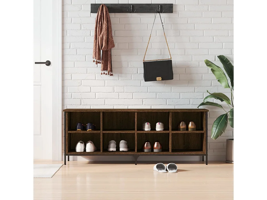Bruin eiken schoenenkast 131x35x50cm samengesteld hout