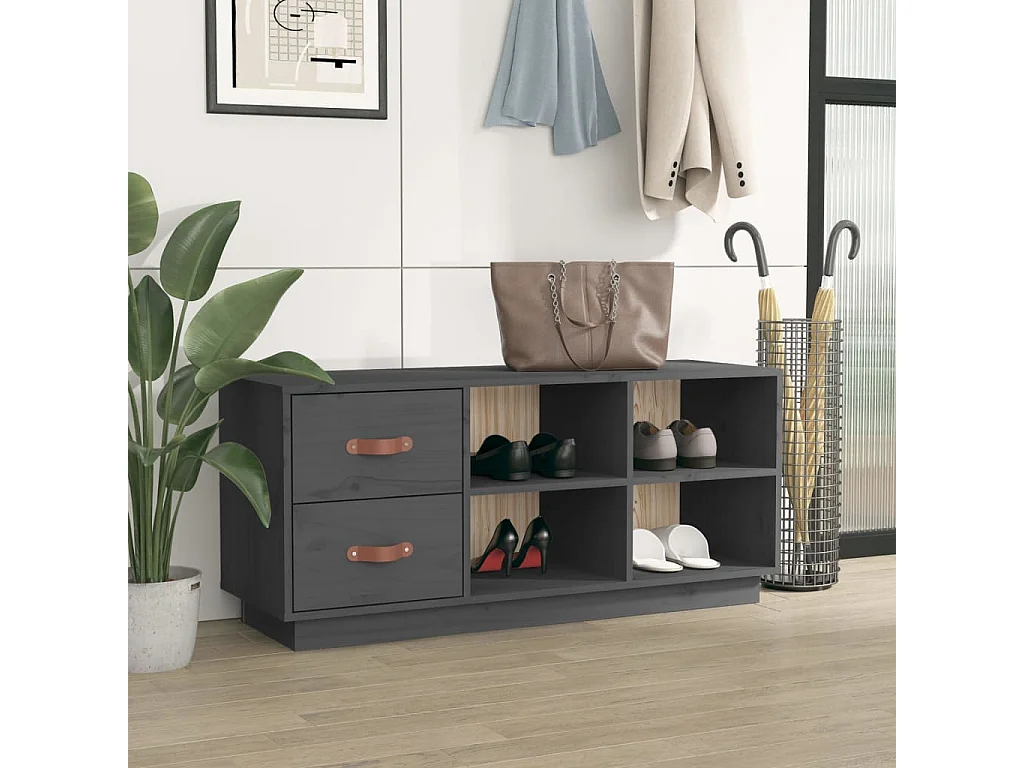 Schoenenbank Grijs 100x34x45 cm Massief grenenhout