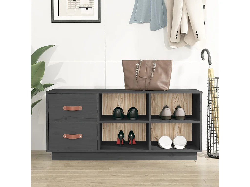 Schoenenbank Grijs 100x34x45 cm Massief grenenhout