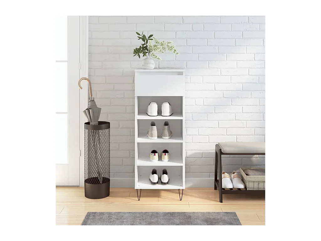 Armoire à chaussures Blanc brillant 40x36x105cm Bois ingénierie