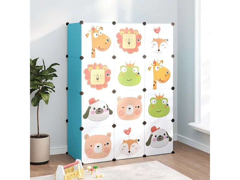 Armoire de rangement pour enfants avec 12 cubes Bleu PP