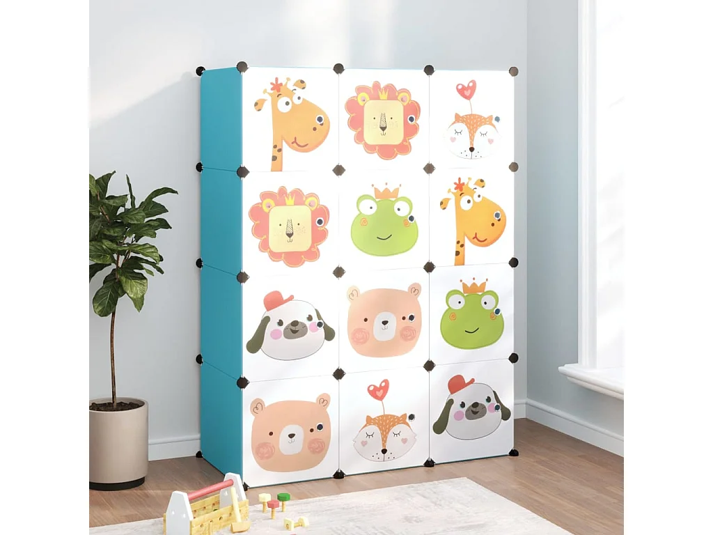 Armoire de rangement pour enfants avec 12 cubes Bleu PP