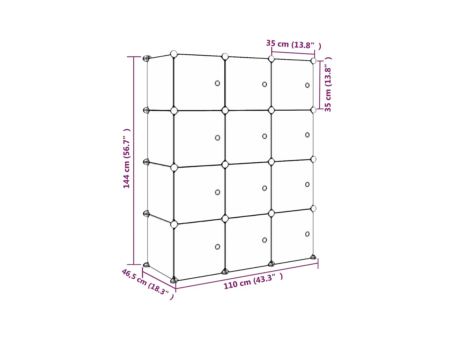 Armoire de rangement pour enfants avec 12 cubes Bleu PP