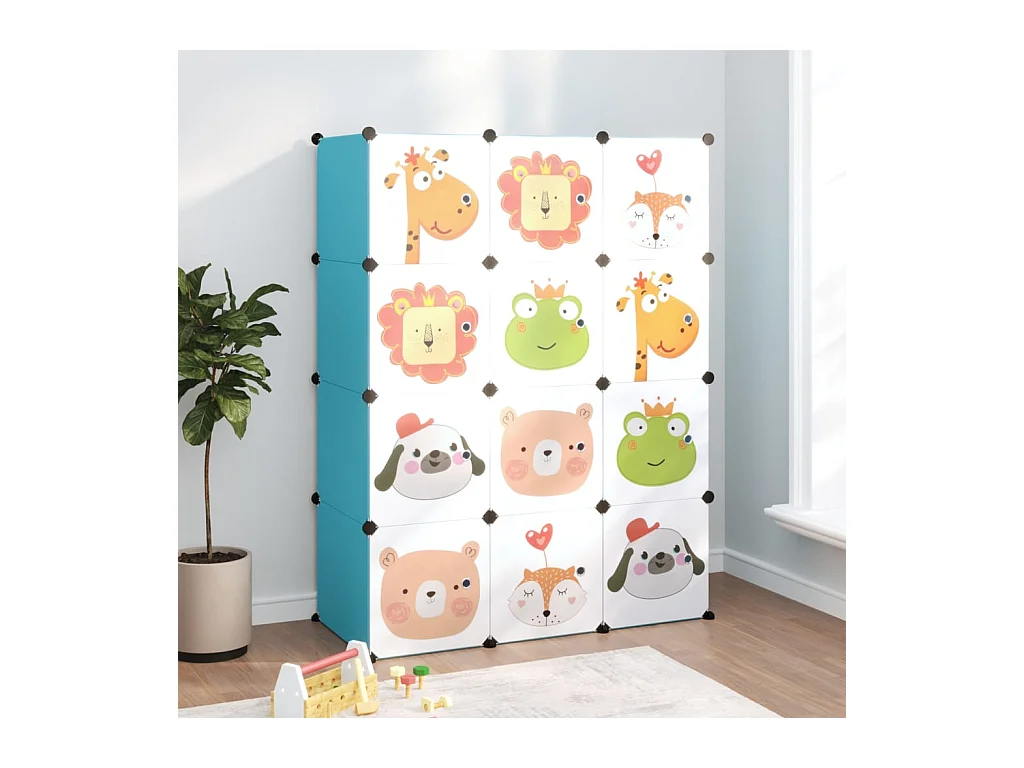 Armoire de rangement pour enfants avec 12 cubes Bleu PP
