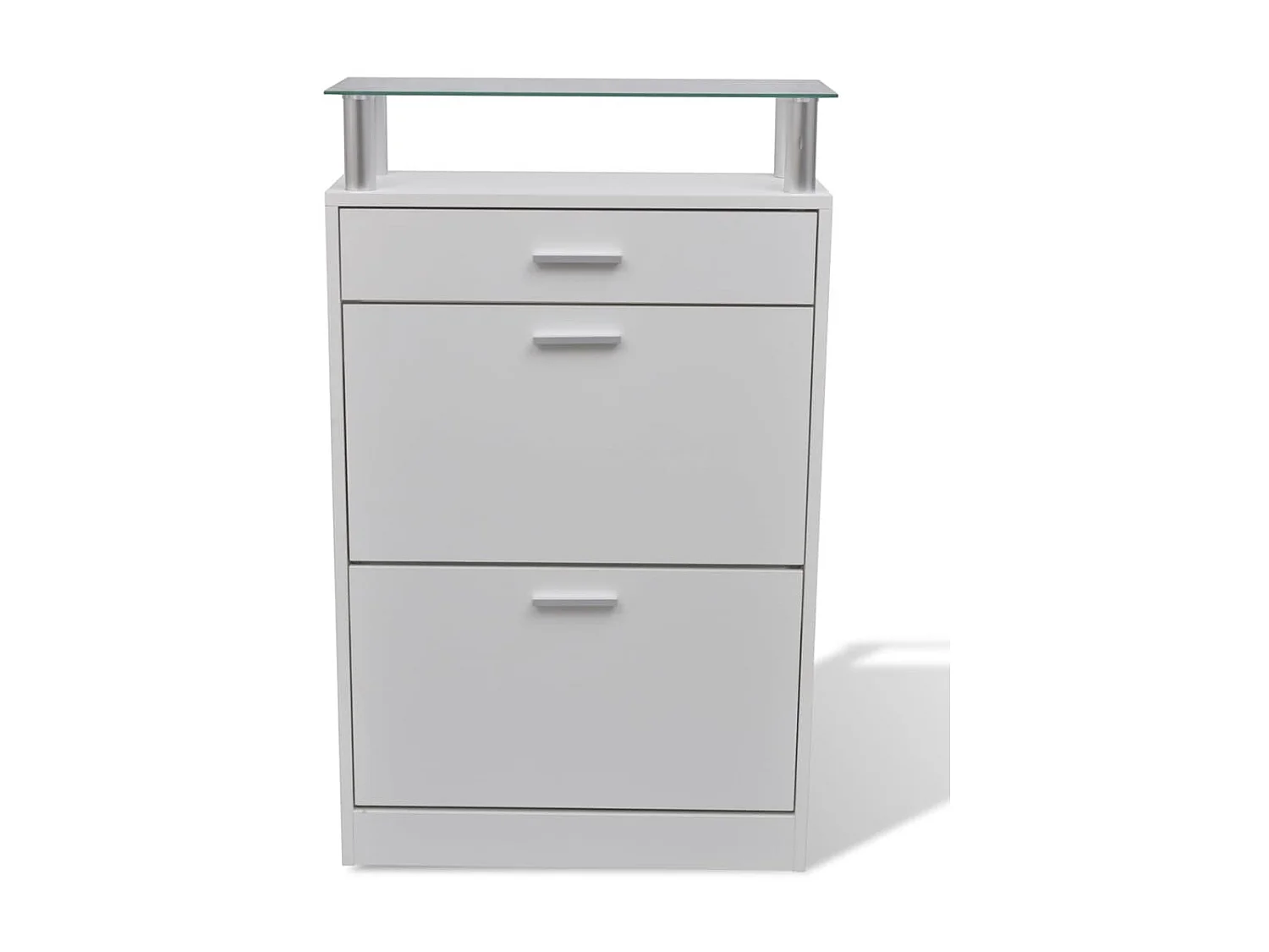 Scarpiera con cassetto e piano in vetro White Wood