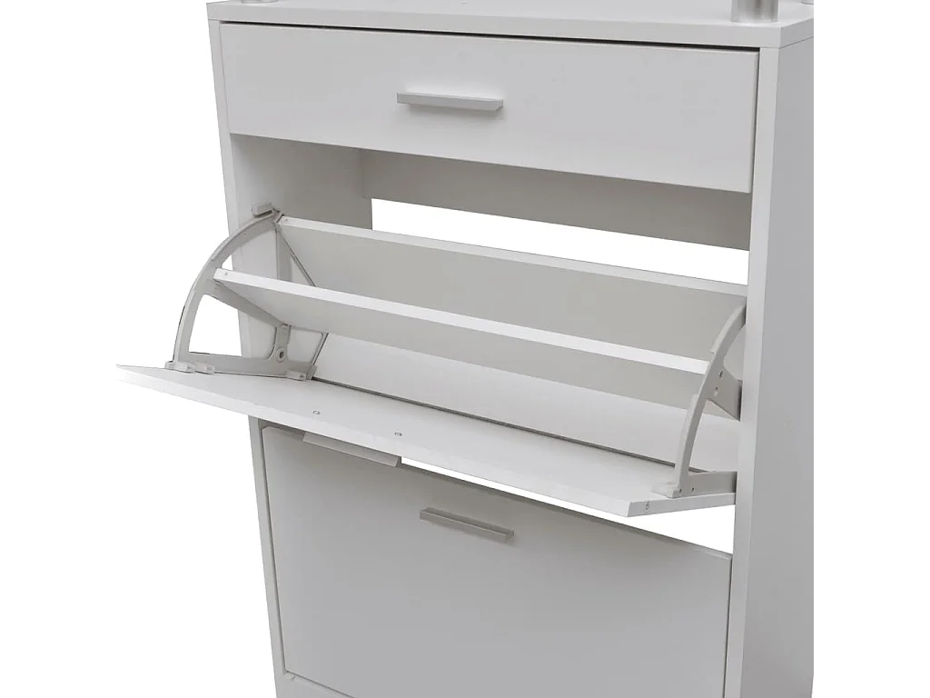 Scarpiera con cassetto e piano in vetro White Wood