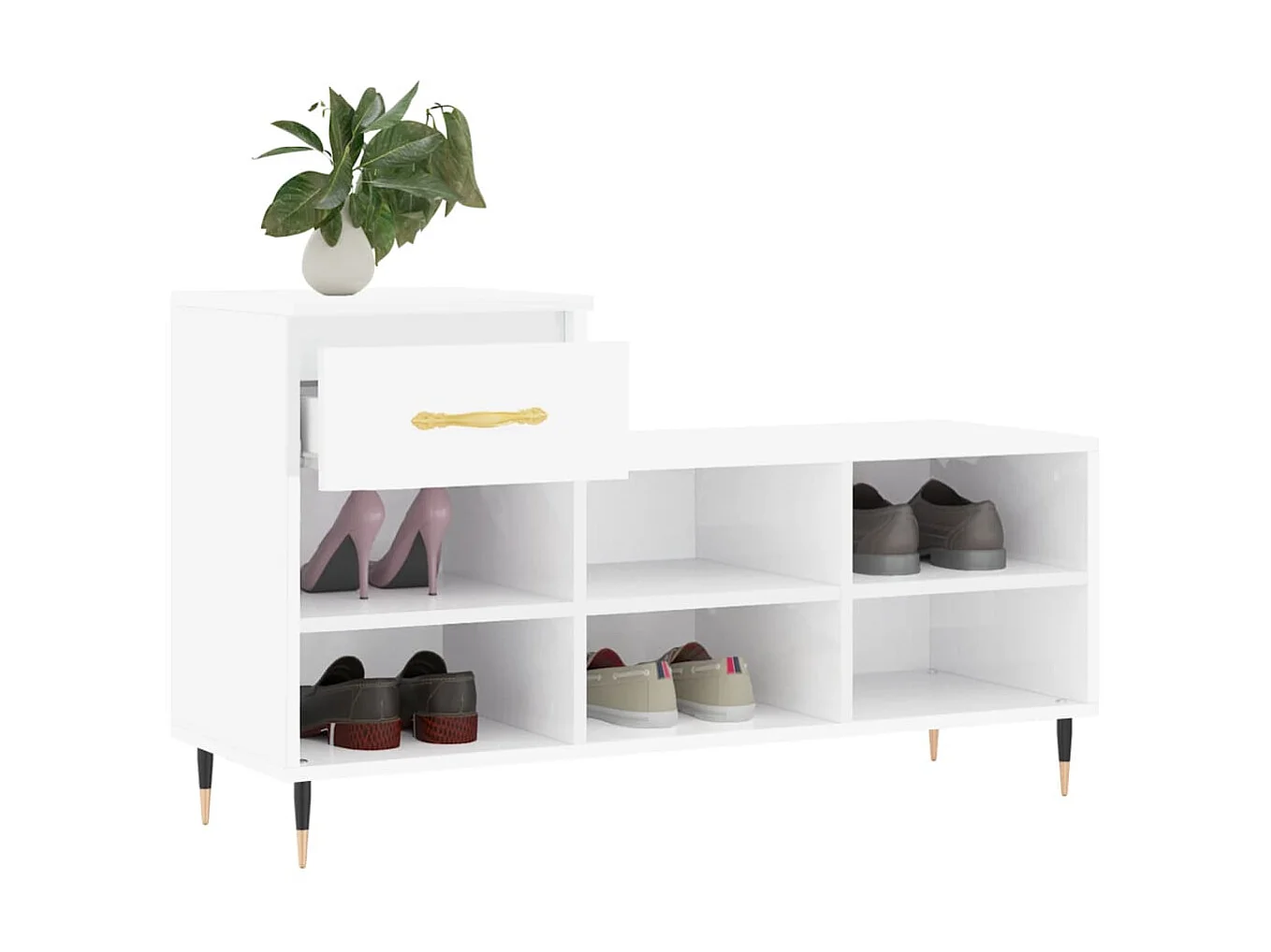 Armoire à chaussure Blanc brillant 102x36x60 cm Bois ingénierie