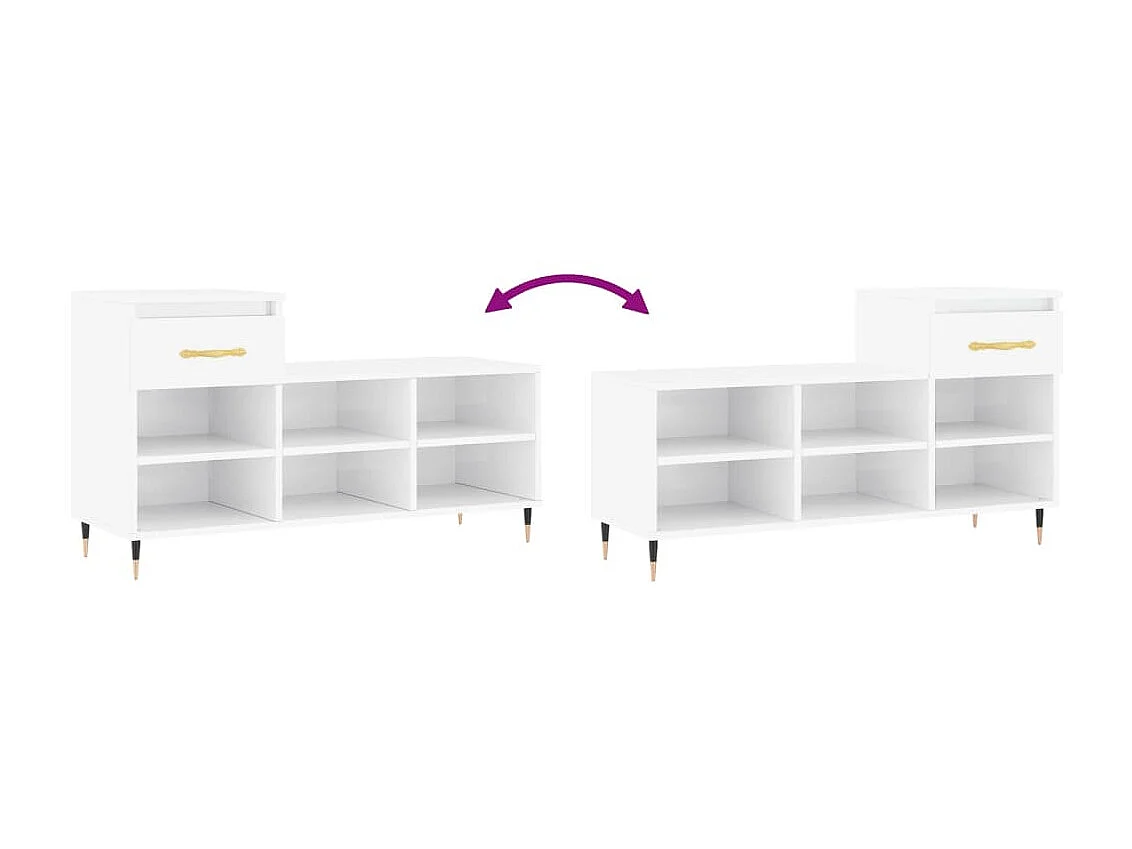 Armoire à chaussure Blanc brillant 102x36x60 cm Bois ingénierie