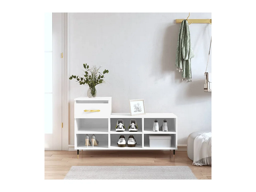 Armoire à chaussure Blanc brillant 102x36x60 cm Bois ingénierie