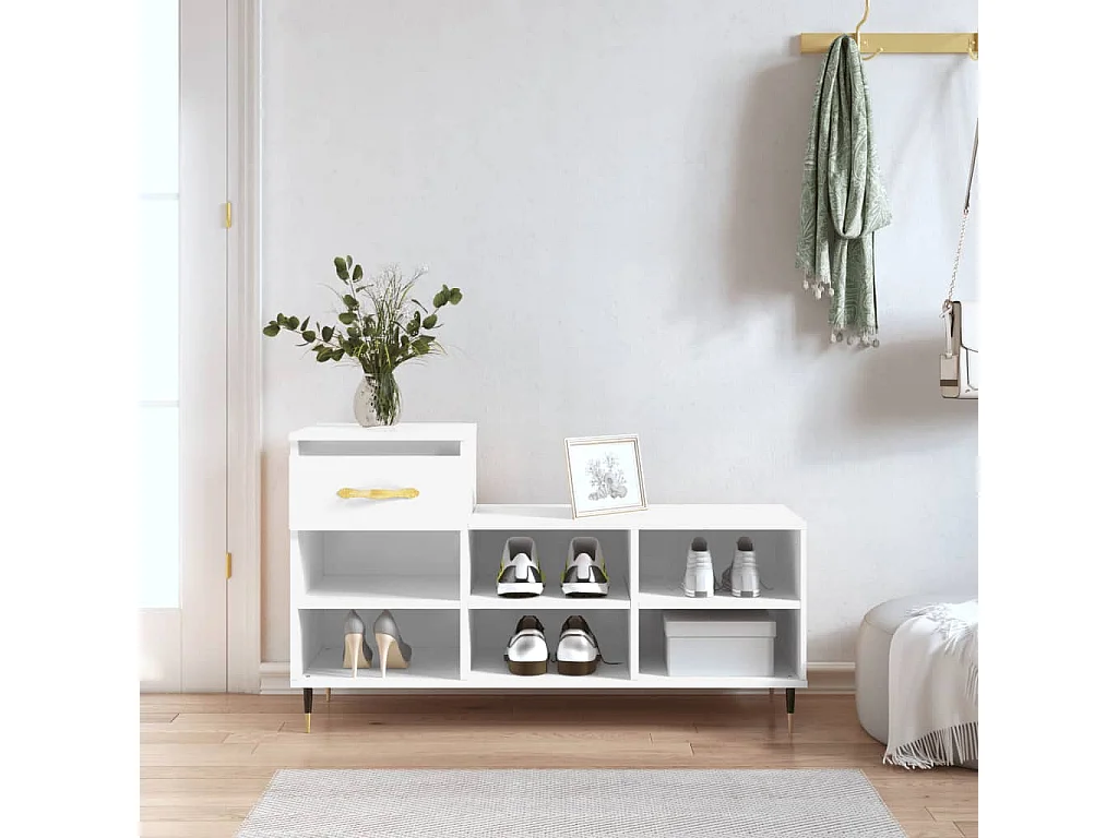 Sapateira branco brilhante 102x36x60 cm Madeira trabalhada