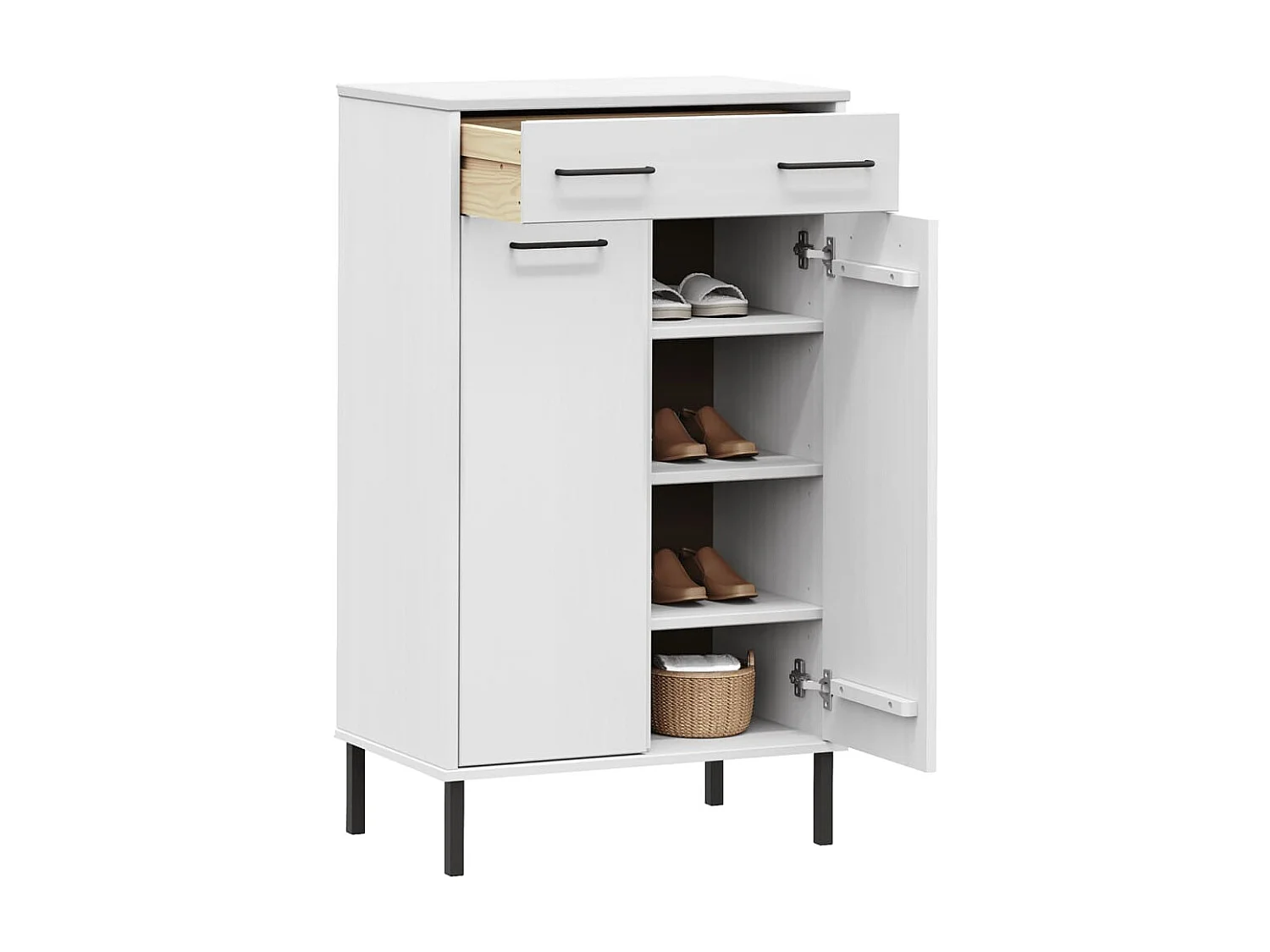 scarpiera e piedini in metallo Legno di Pino Bianco OSLO