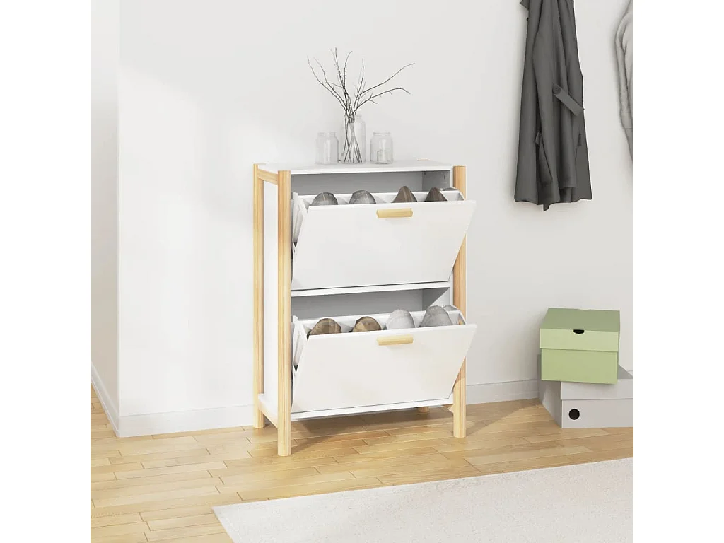 Sapateira Branco 57,5x33x80 cm Madeira trabalhada